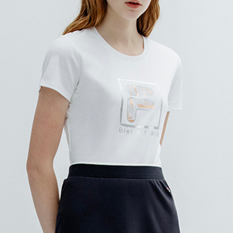 (WMNS) FILA Logo Alphabet Printing Round Neck Short Sleeve White F11W928121F-WT