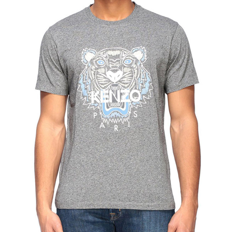 Men's KENZO Classic Tiger Head Printing Round Neck Short Sleeve Gray FA55TS0504YA-98