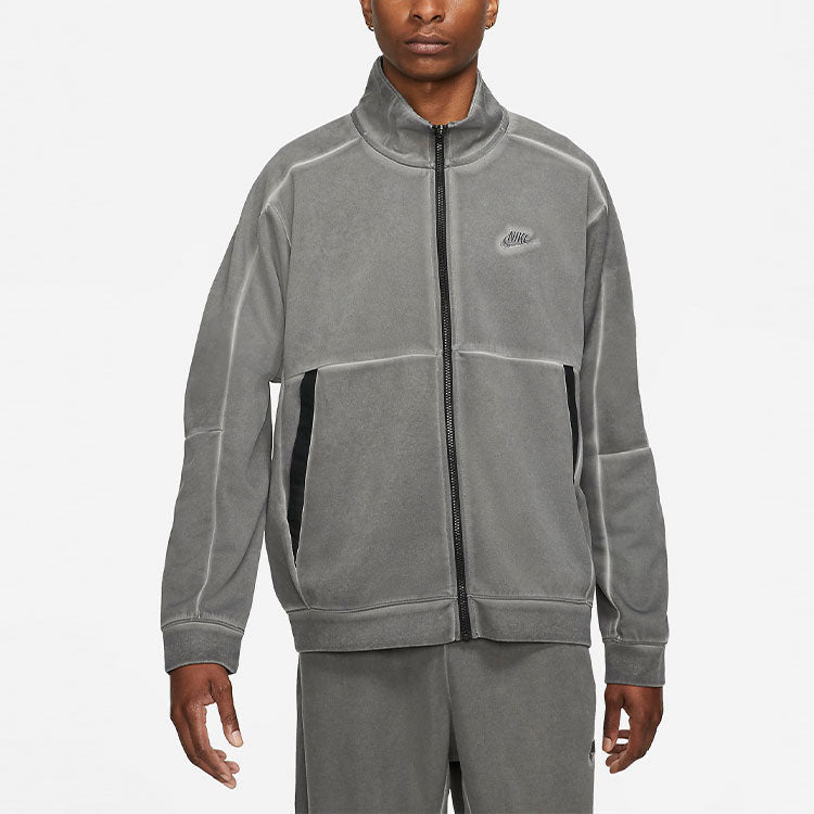 Nike Sportswear Embroidered Logo Knit Sports Jacket Gray DA7177-010