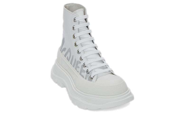 (WMNS) Alexander McQueen Tread Slick Graffiti Logo Boots 'White Grey' 676718W4RQ29071