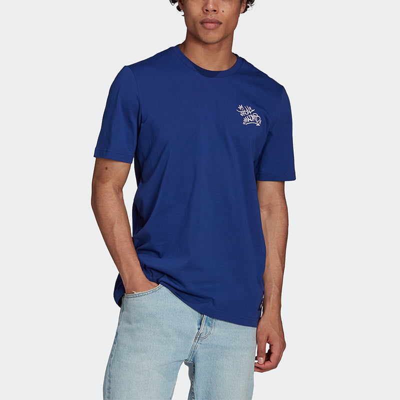 adidas Real Str Tee Printing Soccer/Football Sports Short Sleeve Blue GR4260