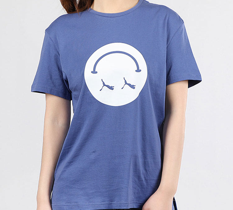 (WMNS) PUMA Smiling Face Pure Cotton Athleisure Casual Sports Round Neck Short Sleeve Blue 598628-38