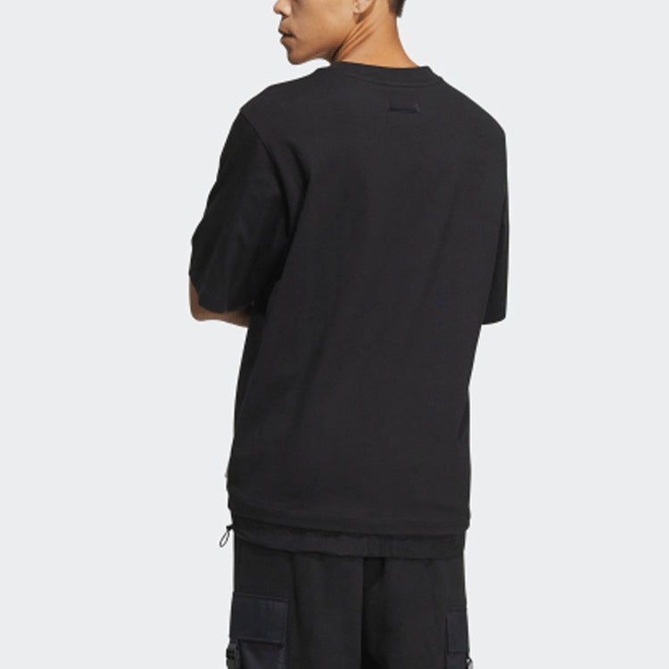 adidas originals Solid Color Pocket Splicing Round Neck Short Sleeve Black HE6616