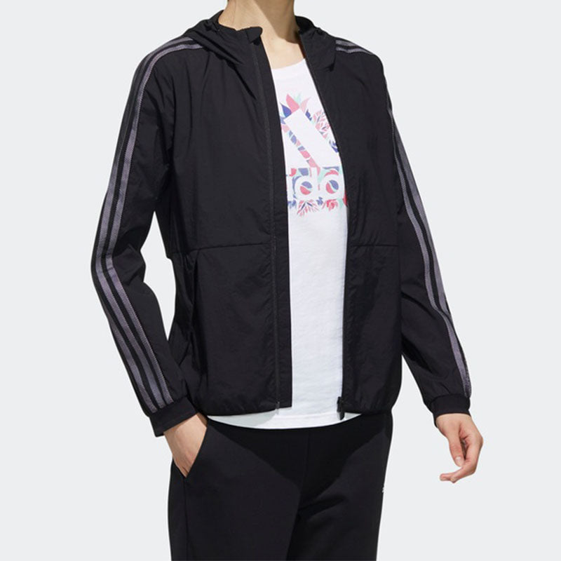 (WMNS) adidas Sports Stylish Solid Color Hooded Jacket Black DY8687