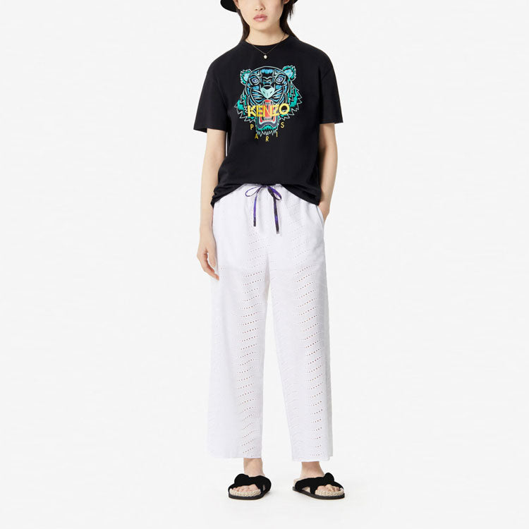KENZO Offset Printing Tiger Head Pattern Short Sleeve Black T-Shirt FA52TS9594YA-99