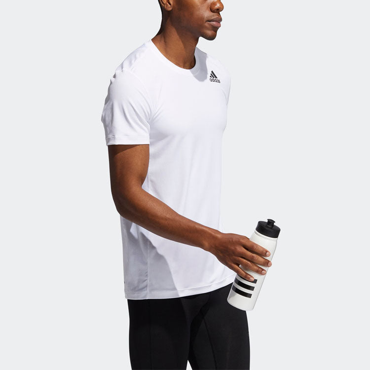Men's adidas Logo Printing Solid Color Round Neck Short Sleeve White T-Shirt GL9890