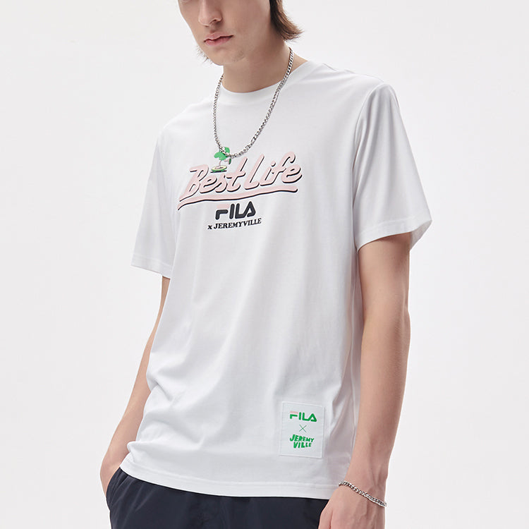 FILA FUSION x Jeremyville Crossover Cartoon Alphabet Printing Sports Short Sleeve Couple Style White T11U139104F-WT