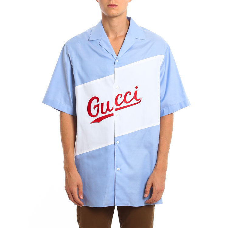 Gucci Oversized Alphabet Short-Sleeved Shirt For Men Blue 619033-ZAEN3-4990