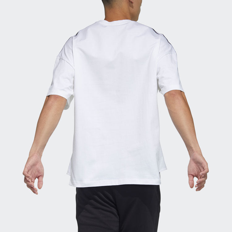 adidas M Mh Loose Tee Stripe Sports Round Neck Short Sleeve White GN0811