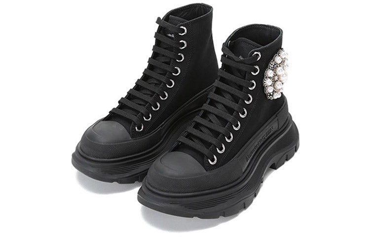 (WMNS) Alexander McQueen Pearl Tread Slick Canvas Boots 'Black' 652280W4L3K1081