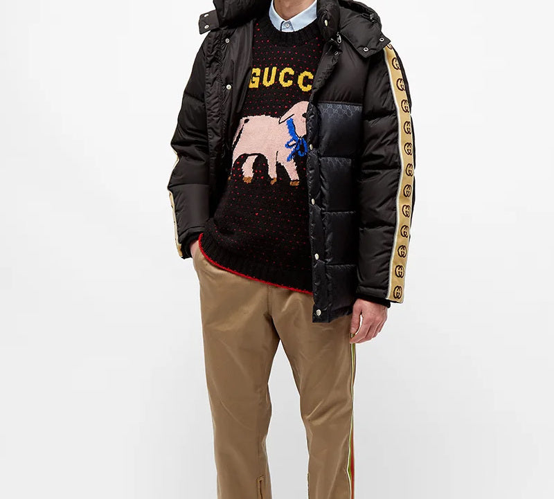 Gucci Lamb Pattern Crewneck Knitted Long Sleeve Sweater For Men Black 595499-XKAUZ-1082