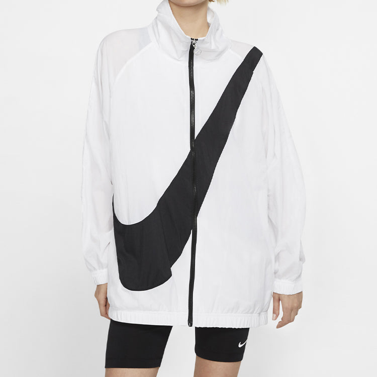 (WMNS) Nike Collar Big Swoosh Jacket 'White Black' BV3686-100