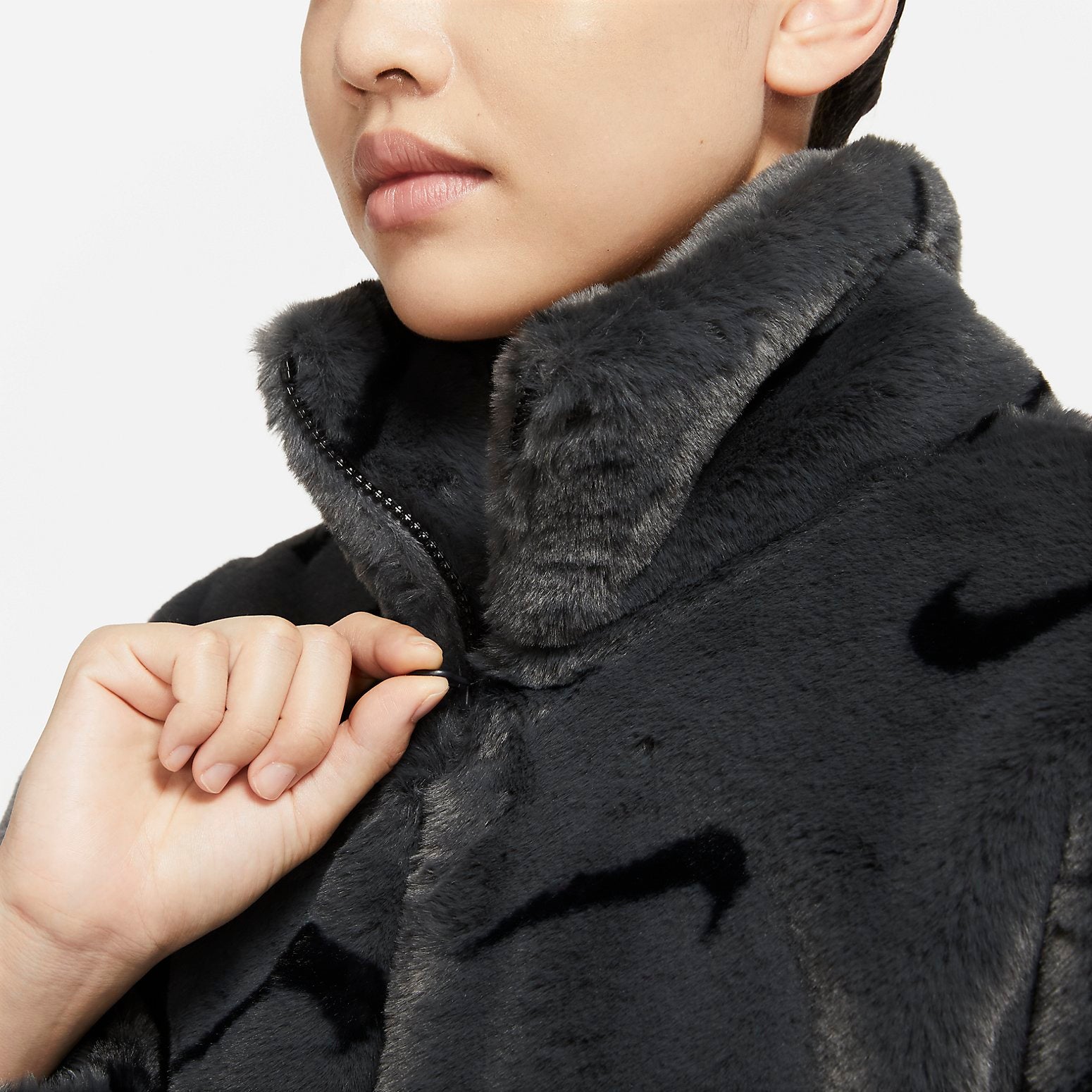 (WMNS) Nike Printed Faux Fur Jacket Asia Sizing 'Dark Smoke Grey' DQ6843-070