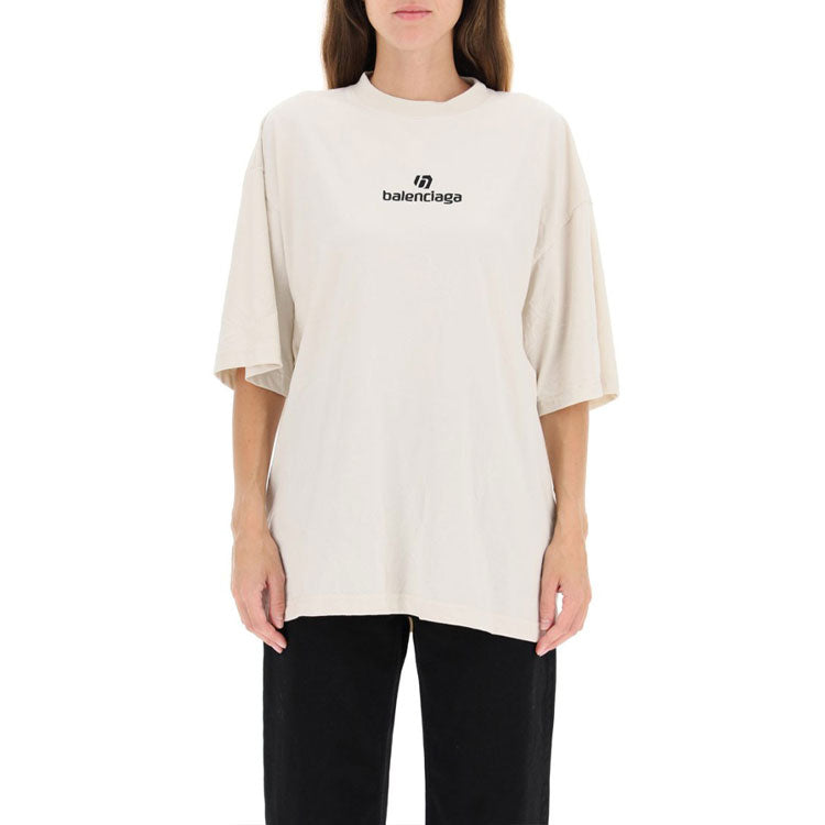 Balenciaga Embroidered Logo Alphabet Short Sleeve Gray White 641532TJVA99054
