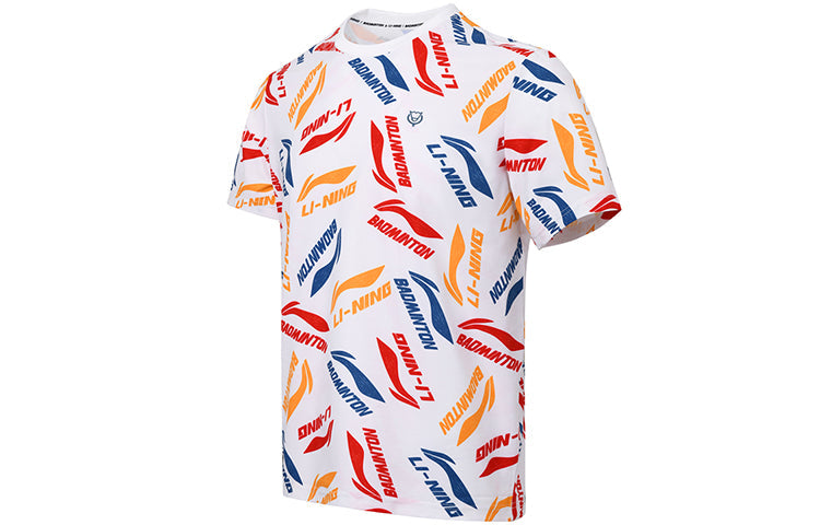 Li-Ning Badminton Series Full Print Logo Tee 'White Multi' AHSR867-1