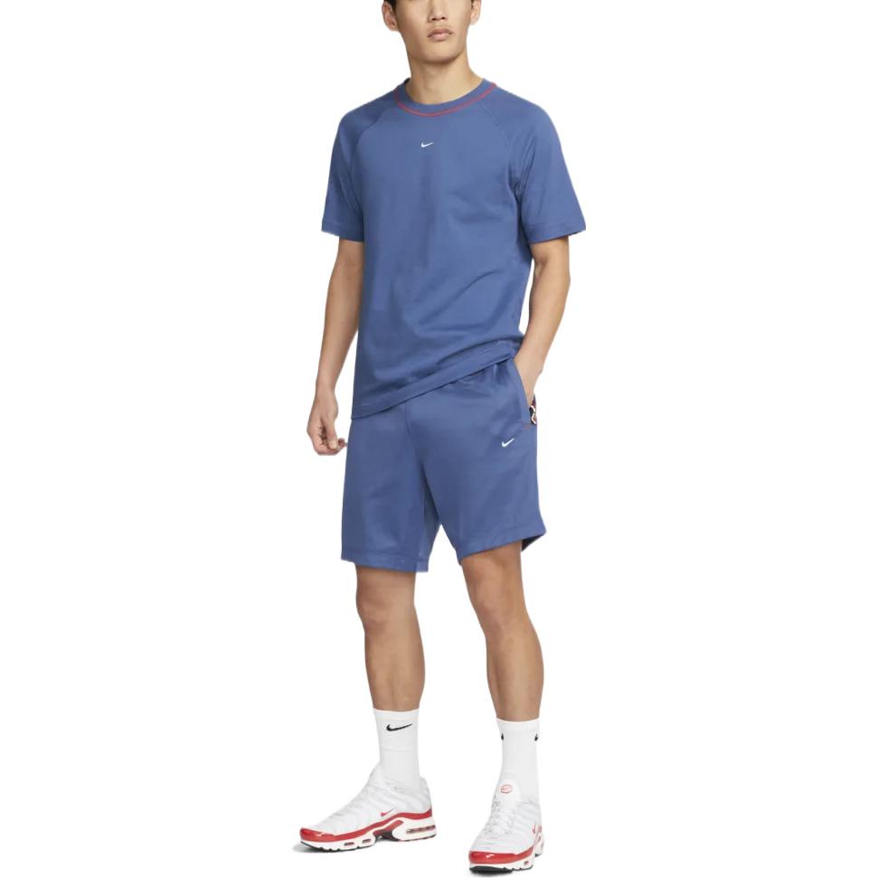 Nike Solid Color Breathable Soccer/Football Cotton Knit Loose Short Sleeve Blue DC9063-410