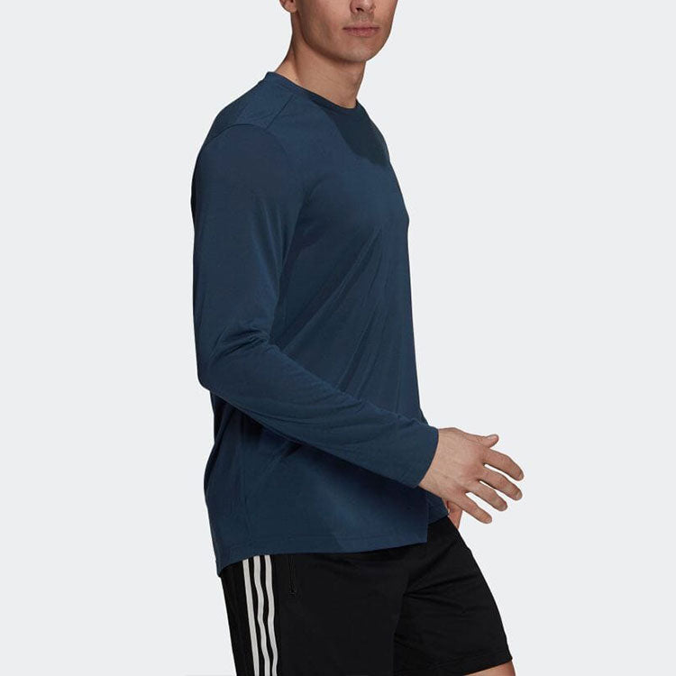Men's adidas Solid Color Logo Casual Long Sleeves Blue T-Shirt GT5564