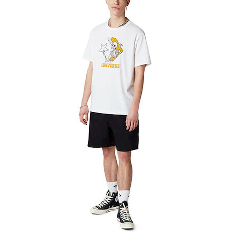 Men's Converse Skeleton Printing Knit Round Neck Short Sleeve White 10022195-A01
