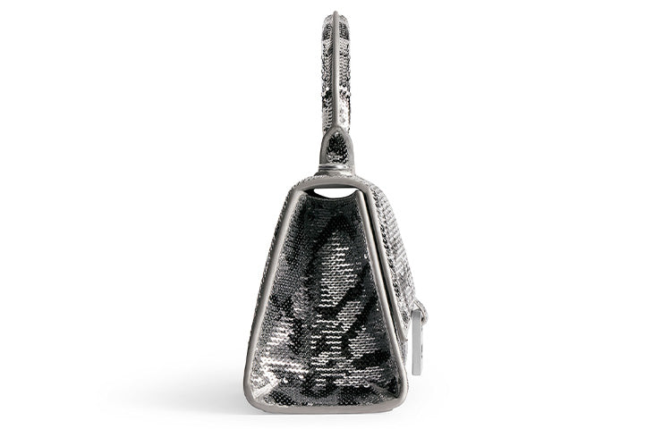 (WMNS) Balenciaga Hourglass Xs Handbag With Chain Embroidery 'Silver' 7204712AARN8110
