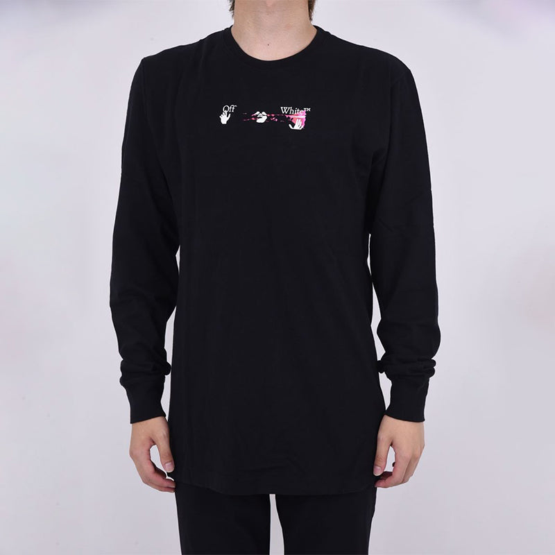Men's Off-White FW21 Color Painting Arrow Round Neck Pullover Long Sleeves Slim Fit Black T-Shirt OMAB001F21JER0051032