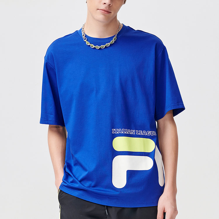 Men's FILA FUSION Contrasting Colors Logo Round Neck Sports Short Sleeve Blue T11M122114A-BU