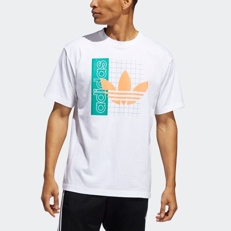 adidas originals Grid Tref Tee Retro mesh Logo Printing Sports Round Neck Short Sleeve White FM1560
