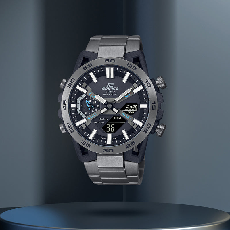 CASIO ECB-2000YDC-1APR Waterproof EDIFICE Solar Powered Stainless Steel Strap Mens ECB-2000YDC-1APR