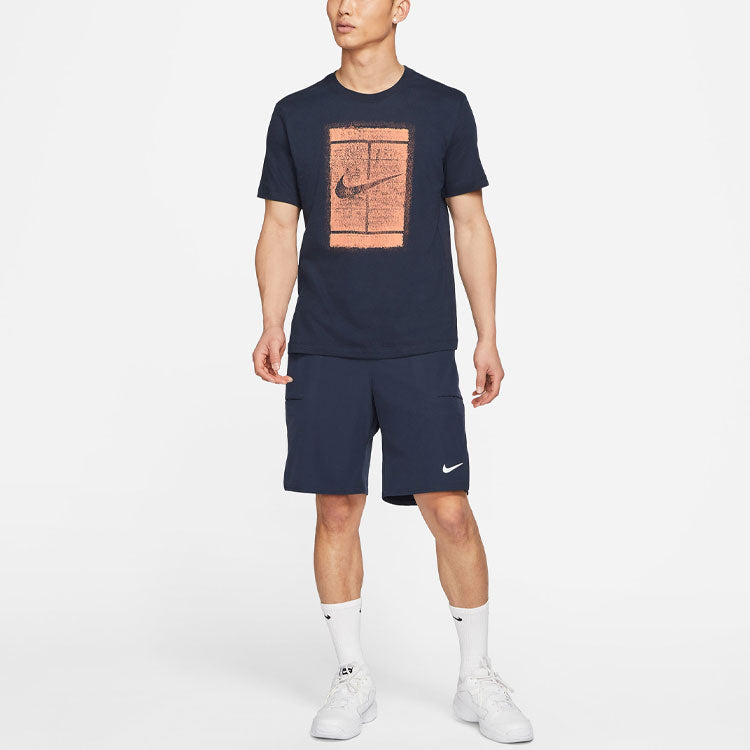 Nike Logo Printing Solid Color Casual Short Sleeve Obsidian Color Black DD2229-451