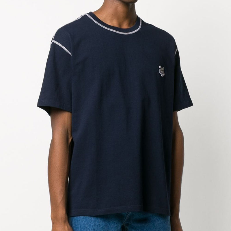 Men's KENZO Tiger Head Embroidered Pattern Round Neck Short Sleeve Navy Blue FA5-5TS081-4BD-77B