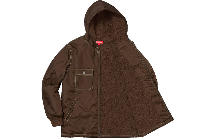 Supreme FW18 Sherpa Lined Nylon Zip Up Jacket Brown SUP-FW18-502