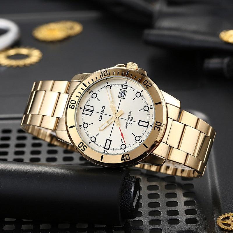 CASIO Stainless Steel Strap Mens Gold Analog MTP-VD01G-9E
