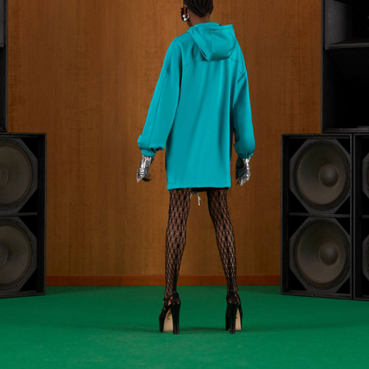 (WMNS) Gucci Neoprene hooded dress 'Turquoise' 650618-XJD6F-4594