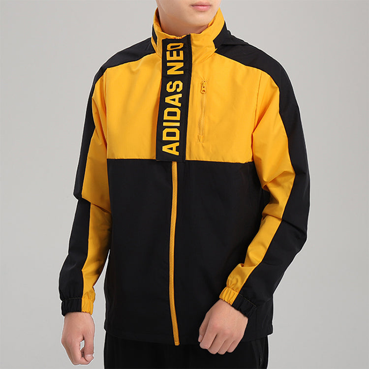 Men's adidas neo CS C/B WB Casual Sports Jacket Black Gold Colorblock GL7189