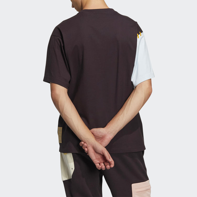 Men's adidas originals Series Splicing Pocket Round Neck Short Sleeve Brown T-Shirt HC0340