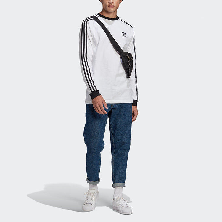 adidas originals 3-stripes Ls T Round Neck Stripe Sports Long Sleeves White GN3477