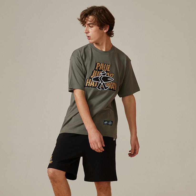 PJs Vigor Surf Retro Leopard print Logo Alphabet Casual Oversize Short Sleeve Couple Style Gray 20SSTS1017-P