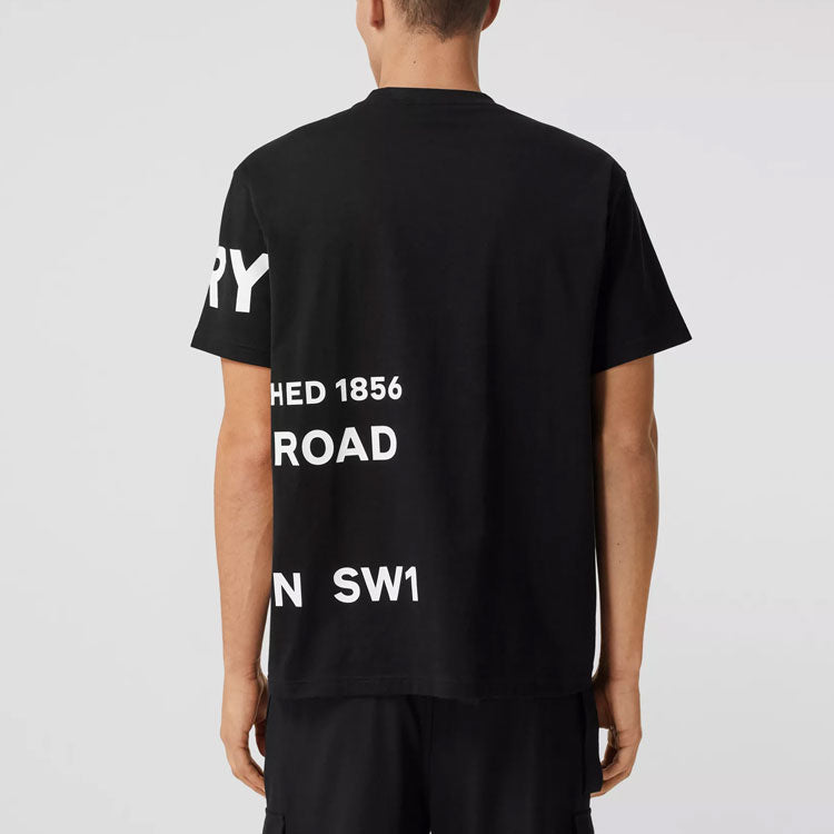 Men's Burberry SS21 Horseferry Logo Printing Loose Round Neck Short Sleeve Black 80406941
