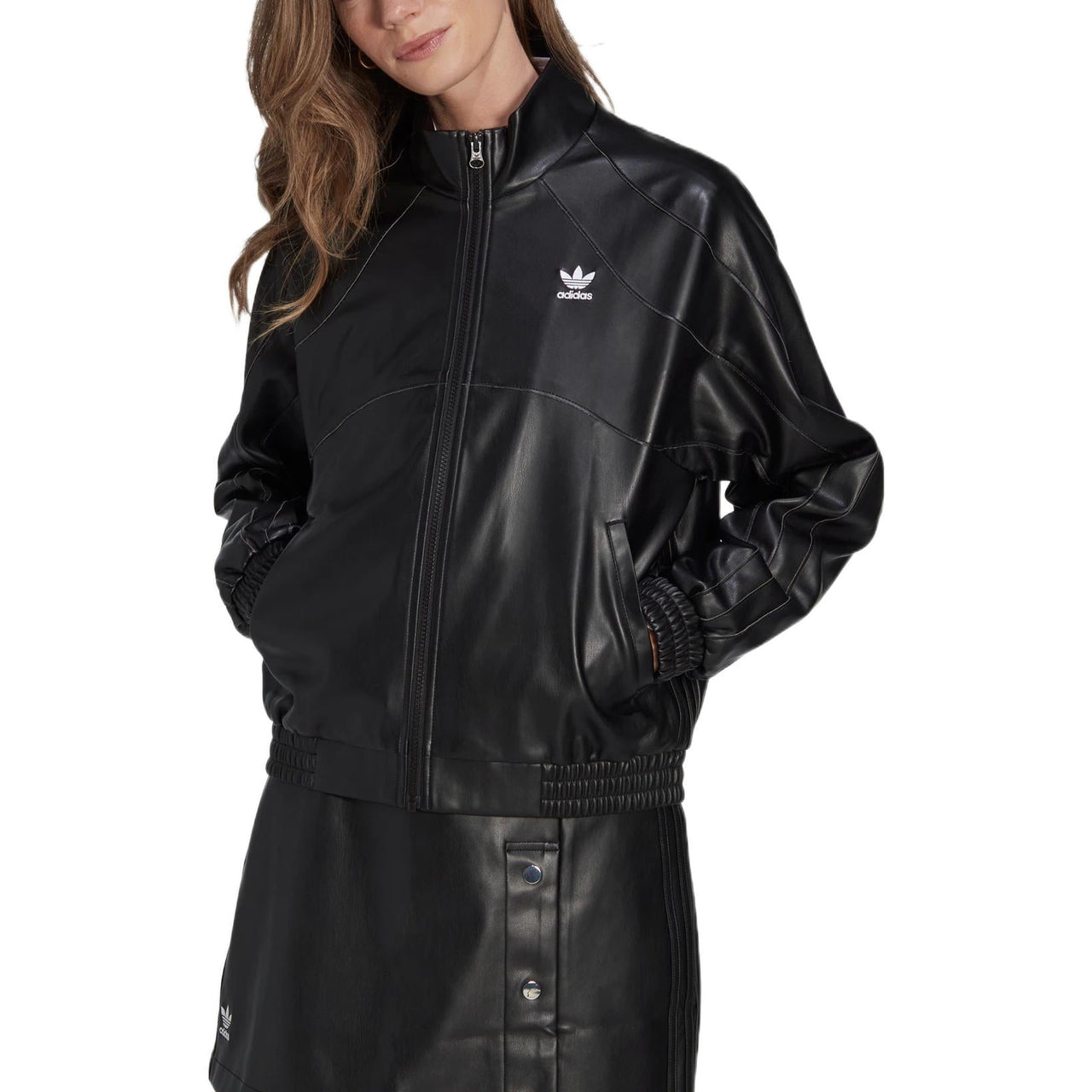 (WMNS) adidas adicolor Trefoil Faux Leather Jacket Asia Sizing 'Black' II6103