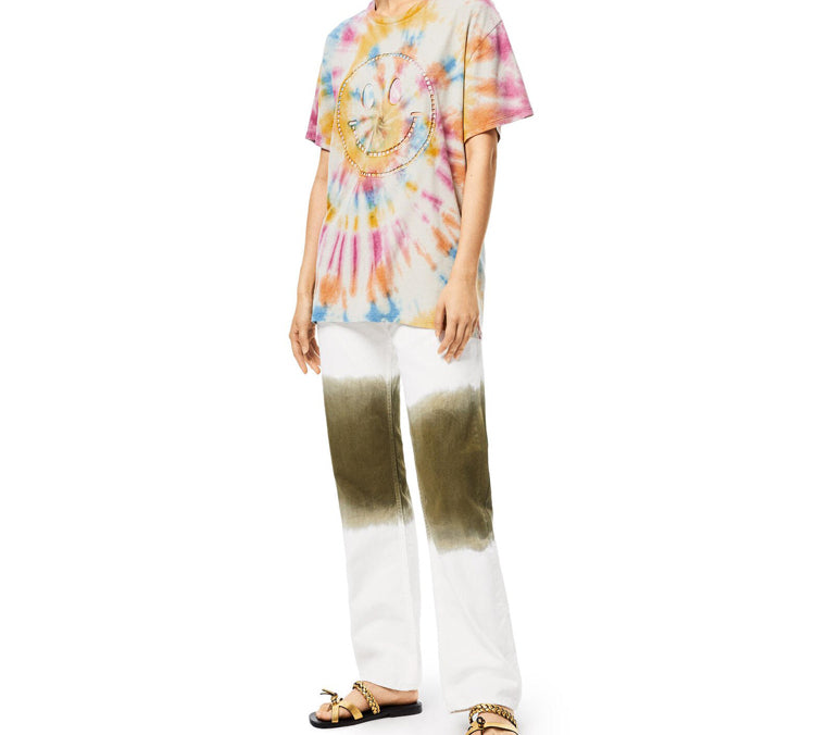 LOEWE Tie Dye Smiling Face Printing Short Sleeve Unisex Multicolor H616341X79-9990