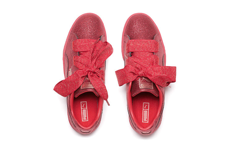 (GS) PUMA Basket Heart Silver Low Sneakers Red 367630-01