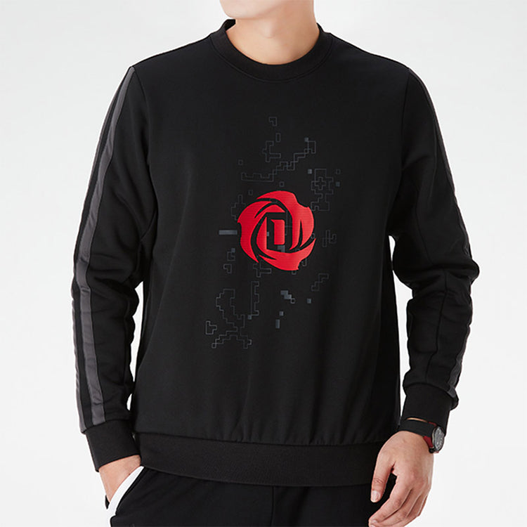 adidas Rose Crew Printing Fleece Lined Stay Warm Sports Round Neck Pullover Black GP4574