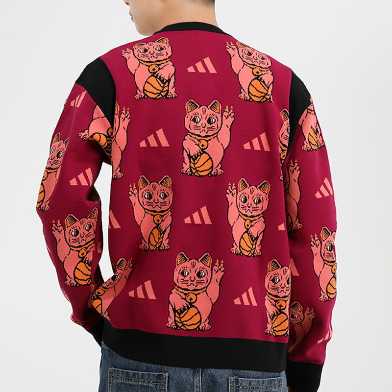 adidas M Urban Knit Cr Printing Colorblock Casual Sports Round Neck Red FR6591