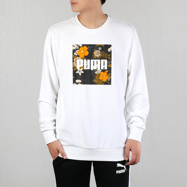 PUMA Trend AOP Crew Sweater 'White Black Yellow' 596872-02