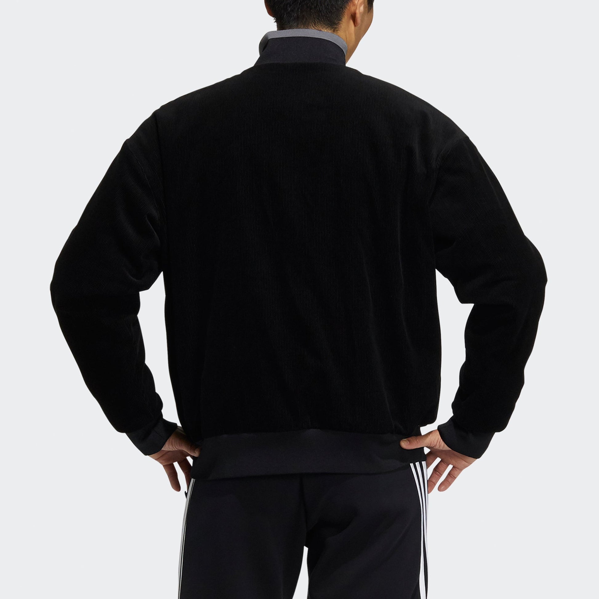 adidas M Corduroy Jkt Solid Color Logo Stand Collar Sports Jacket Black HD0360