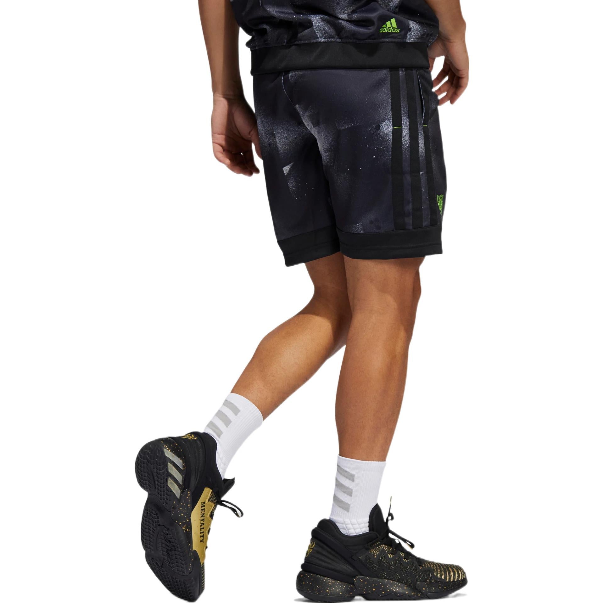 Men's adidas Stripe Contrasting Colors Printing Brand Logo Lacing Shorts Black HB5424