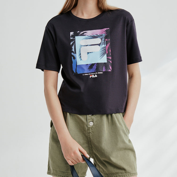 (WMNS) FILA Printing Short Sleeve Navy Blue F11W028137F-NV
