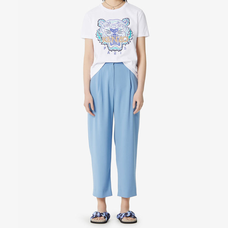 KENZO Embroidered Tiger Head Cotton Short Sleeve White FA52TS8334V9-01