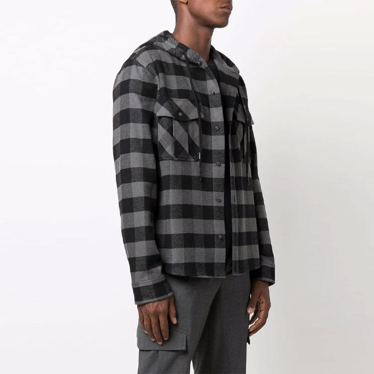 Men's Off-White Arrow Flannel Plaid Crossover Long Sleeves Black Shirt OMGA125F21FAB0010501