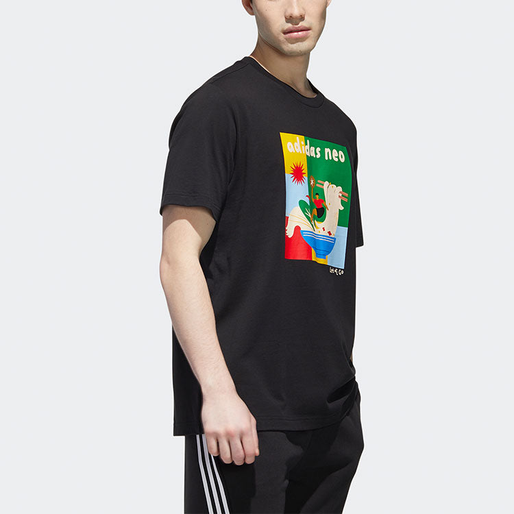 adidas neo M Fd Tee Cartoon Printing Casual Sports Round Neck Short Sleeve Black GP5814