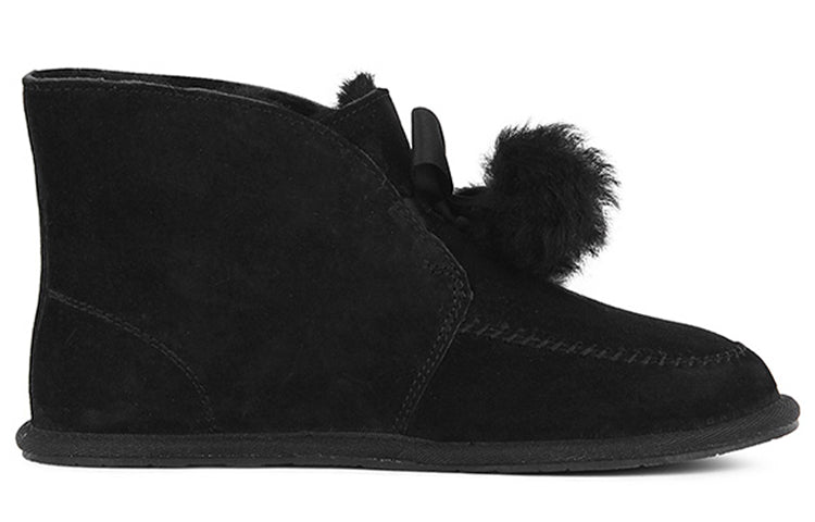 (WMNS) UGG Kallen Suede Moc Toe Pom Pom Slipper 'Black' 1017541-BLK